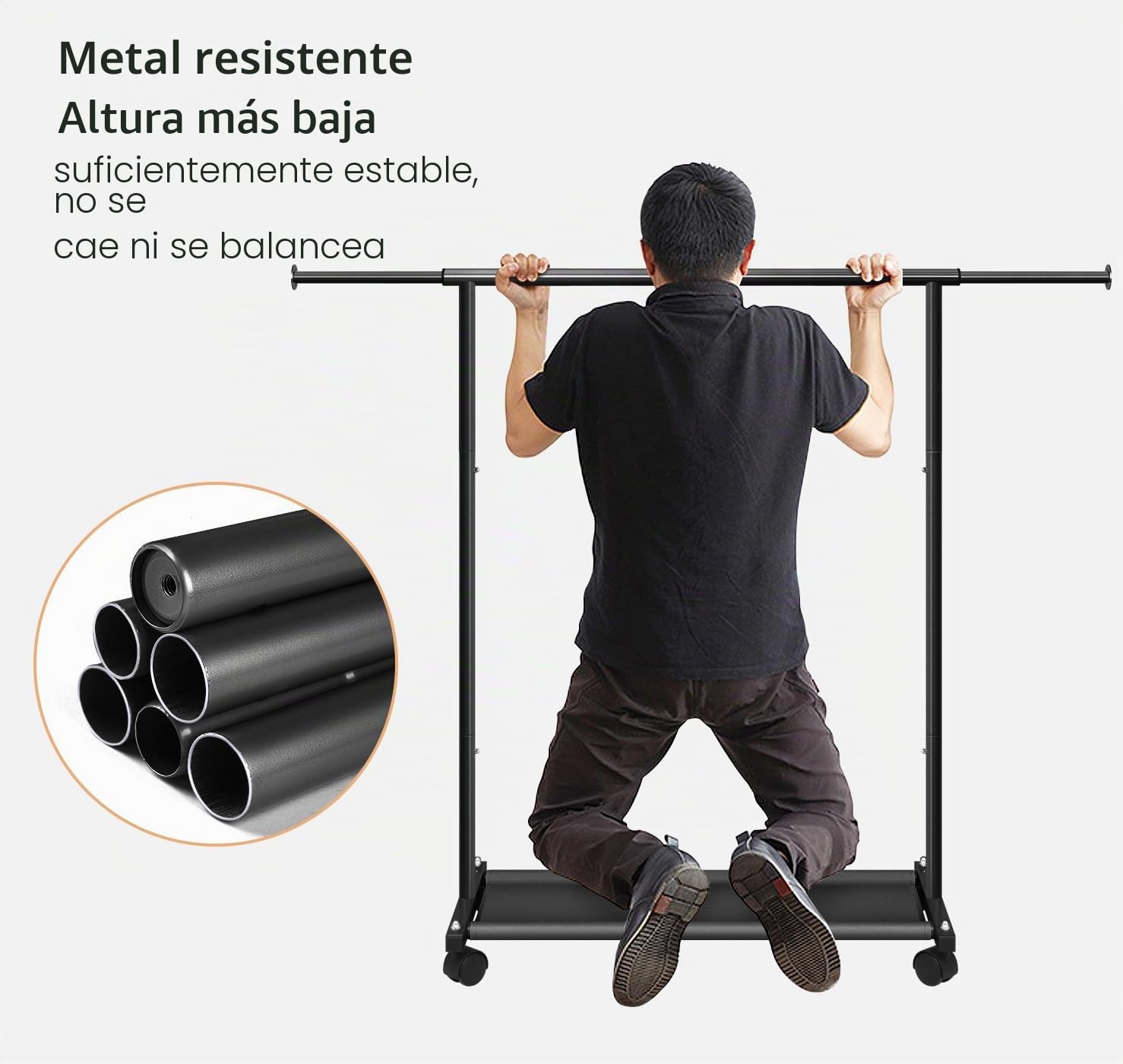 MISSLO Perchero corto para colgar ropa con estantes inferiores y ruedas, perchero resistente con ruedas para abrigos de adultos, armario, armario (negro)