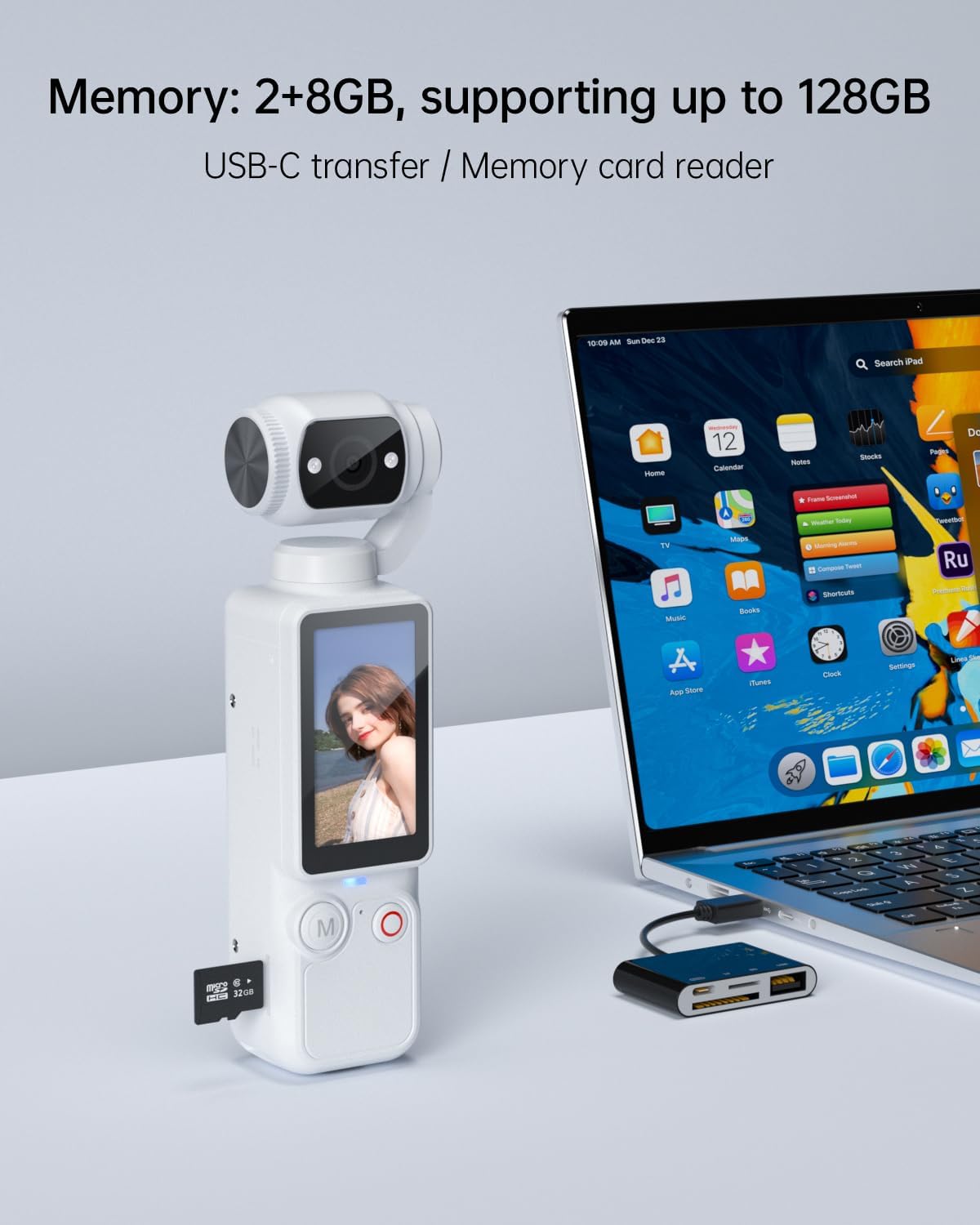 W & O Portable 2.5K Video Recorder with 180° Rotating Lens, Vlogging Camera,Pocket Body Camera with Audio & Video Recording, 7Hour Power, Handheld POV Cameras with 32GB Card(White - Image 7