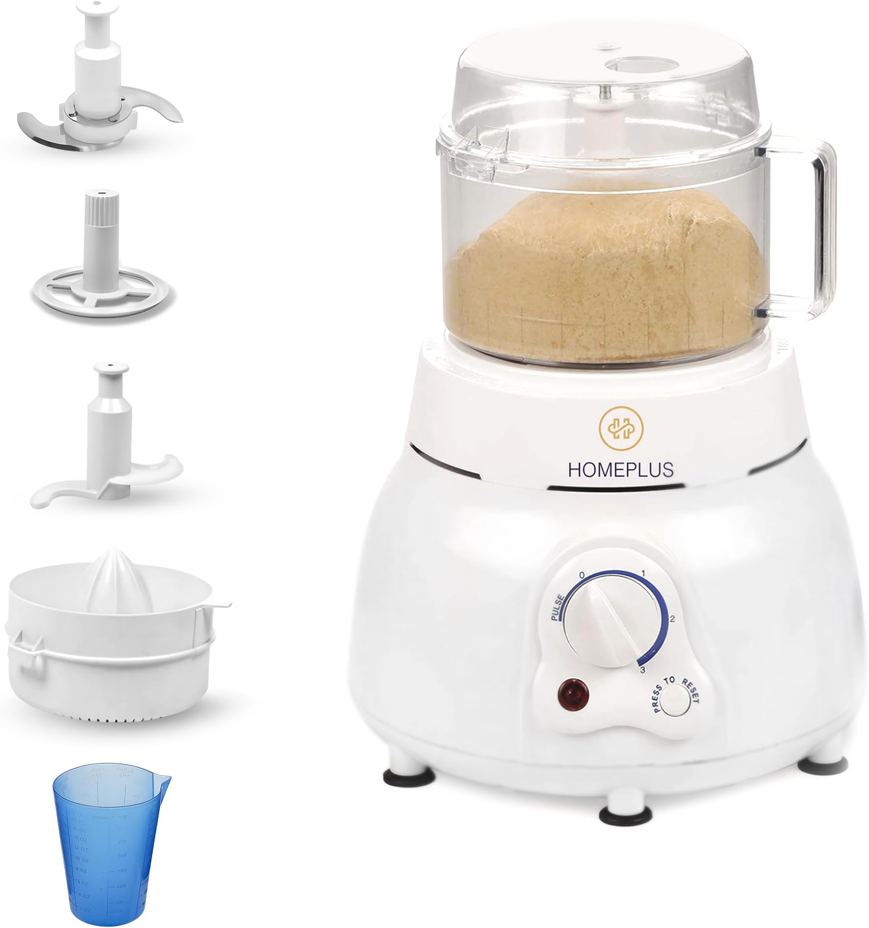 Homeplus Magic 400W Atta Kneader & Food Processor | 4-in-1 Dough Maker, Vegetable Chopper, Citrus Juicer & Blender | Easy Cleaning, Compact Design for Home Kitchen (White)