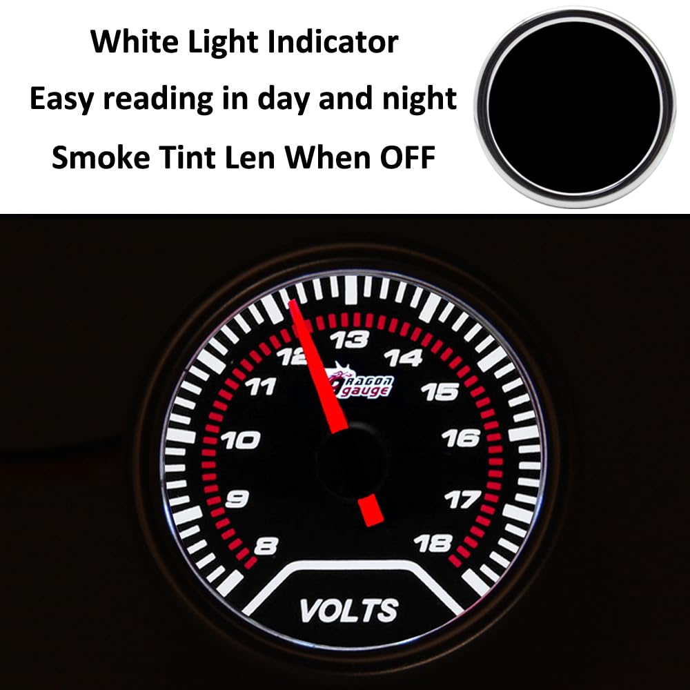 ETOPARS Universelle Voiture Jauge de Tension 2 Pouces 52mm Voltmètre Jauge Tension Pointeur Manometre Blanc Lumière Indicateur Voltmètre Testeur Instruments Volt Fumée