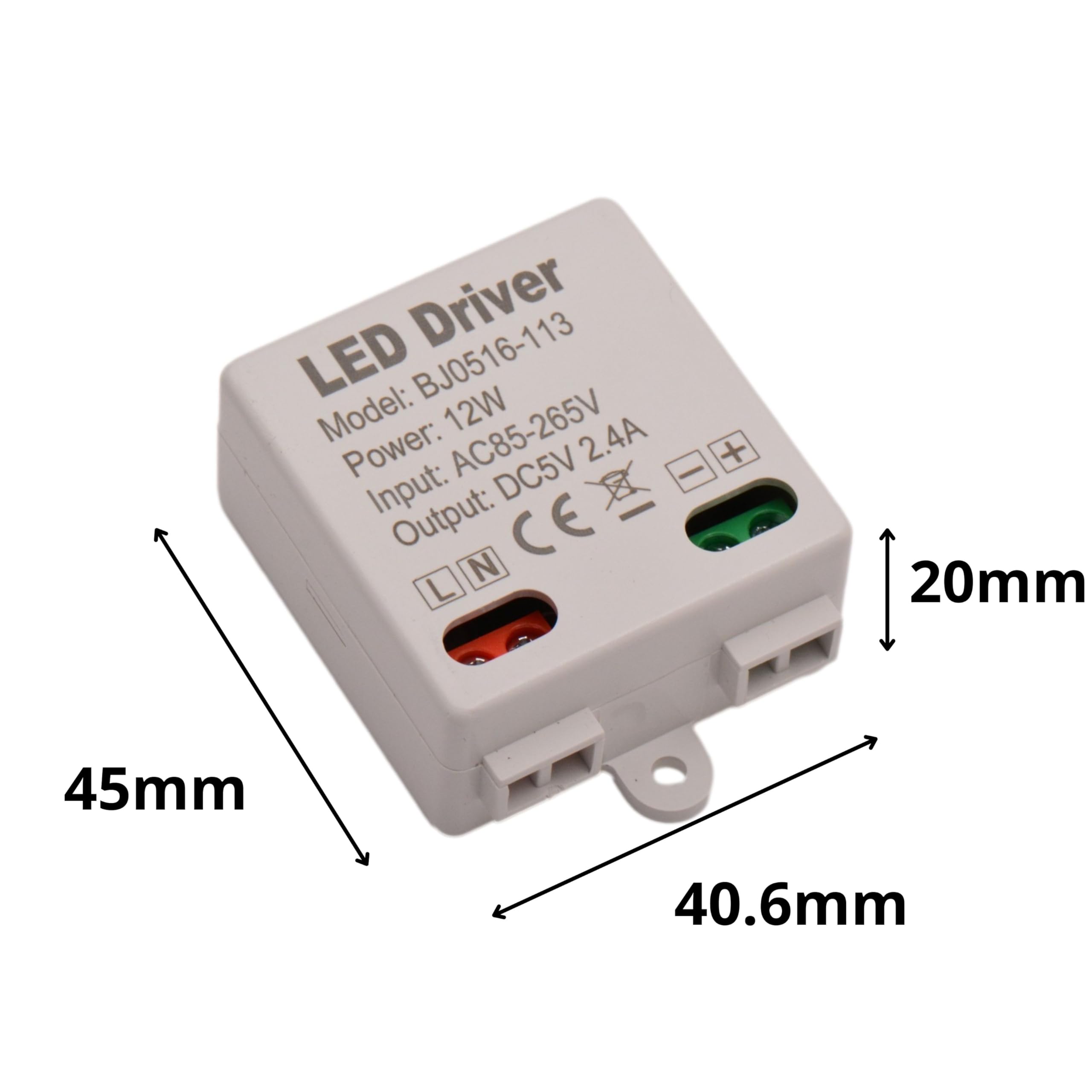 Micro Alimentatore Trasformatore 5V 12W 2,4A 45x41x20mm Output Tensione Costante 86-265vac Per LED
