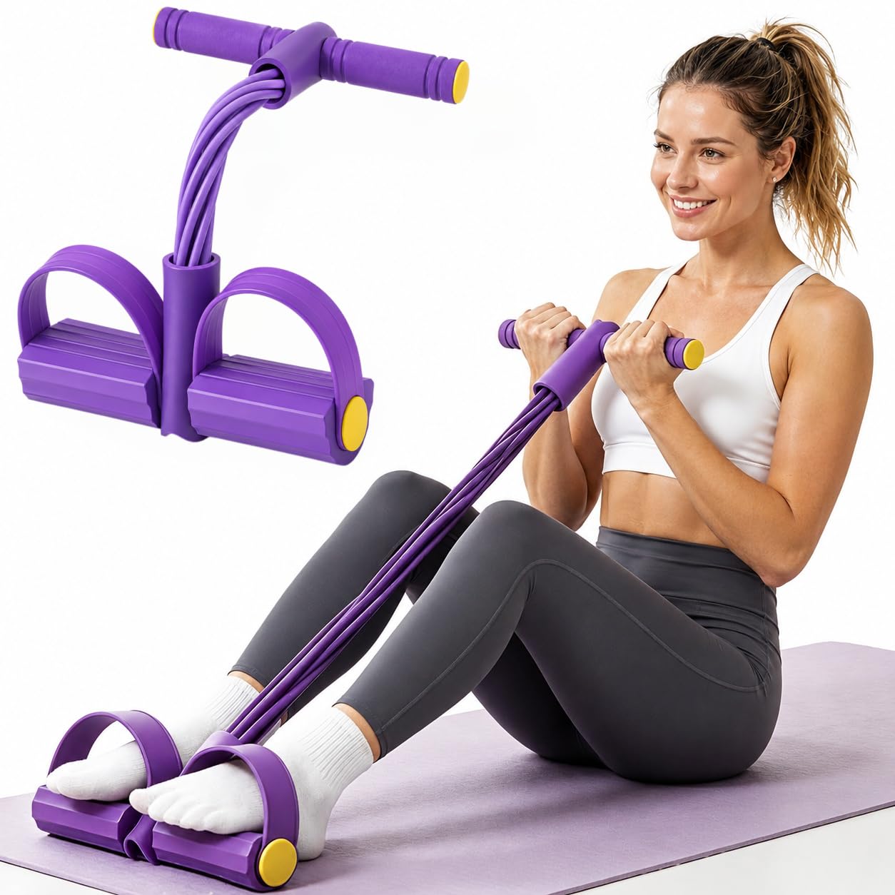Banda de resistencia de pedal de 8 tubos con mango, banda de resistencia de pedal de pie, pedal de entrenamiento de tensión manual versátil para entrenamientos en casa, objetivos de piernas, espalda