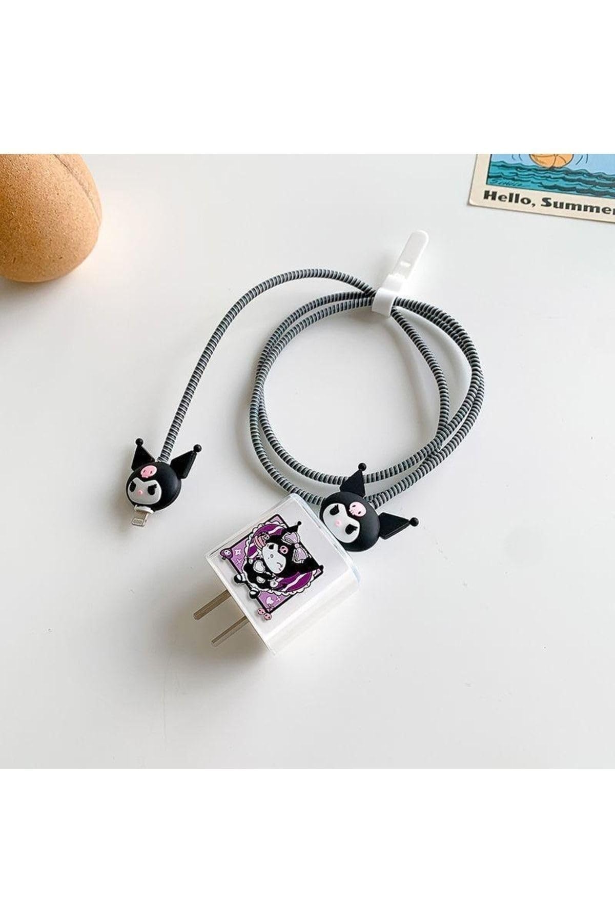PSR aksesuar Kuromi 4 Şarj Kılıfı, Şarj Kablosu Örme Aparatı, Toparlayıcı, Kablo Koruyucu iPhone 18W/20W ile uyumlu