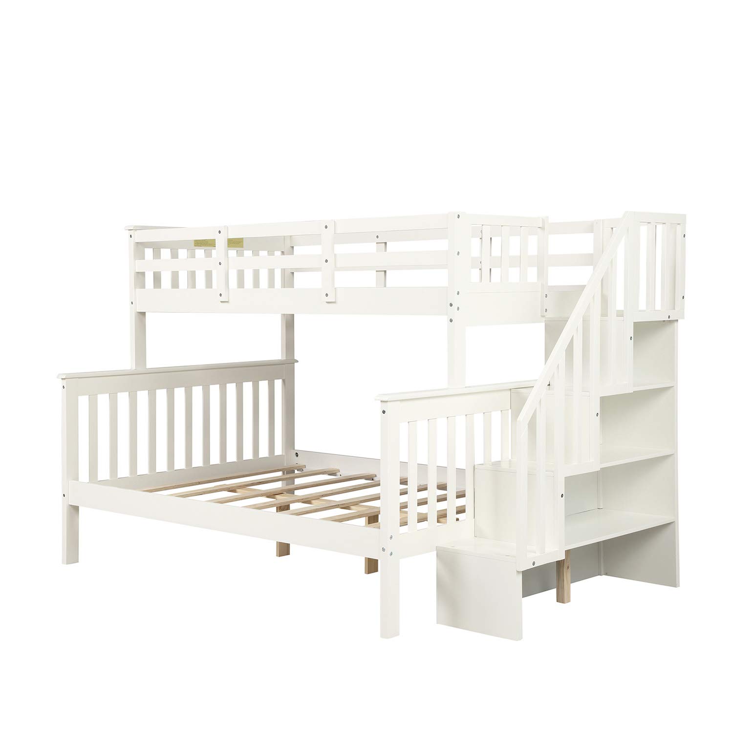 Merax Solid Wood Bunk Bed Frame No Box Spring Needed with Guardrails