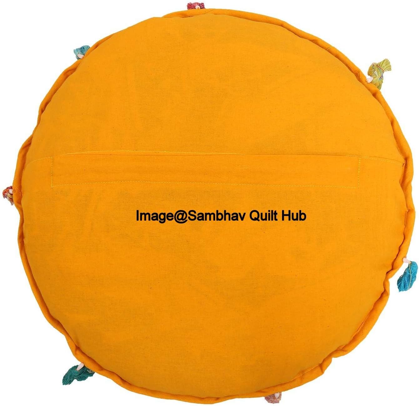 Indian Round Meditation Cushion Floor Pillow Vintage Patchwork Cushion Cover Beige 24" Big Sitting Cushions Decorative Decor Tuffet Seat Pouf Cover Footstool Cotton Embroidered (Yellow)