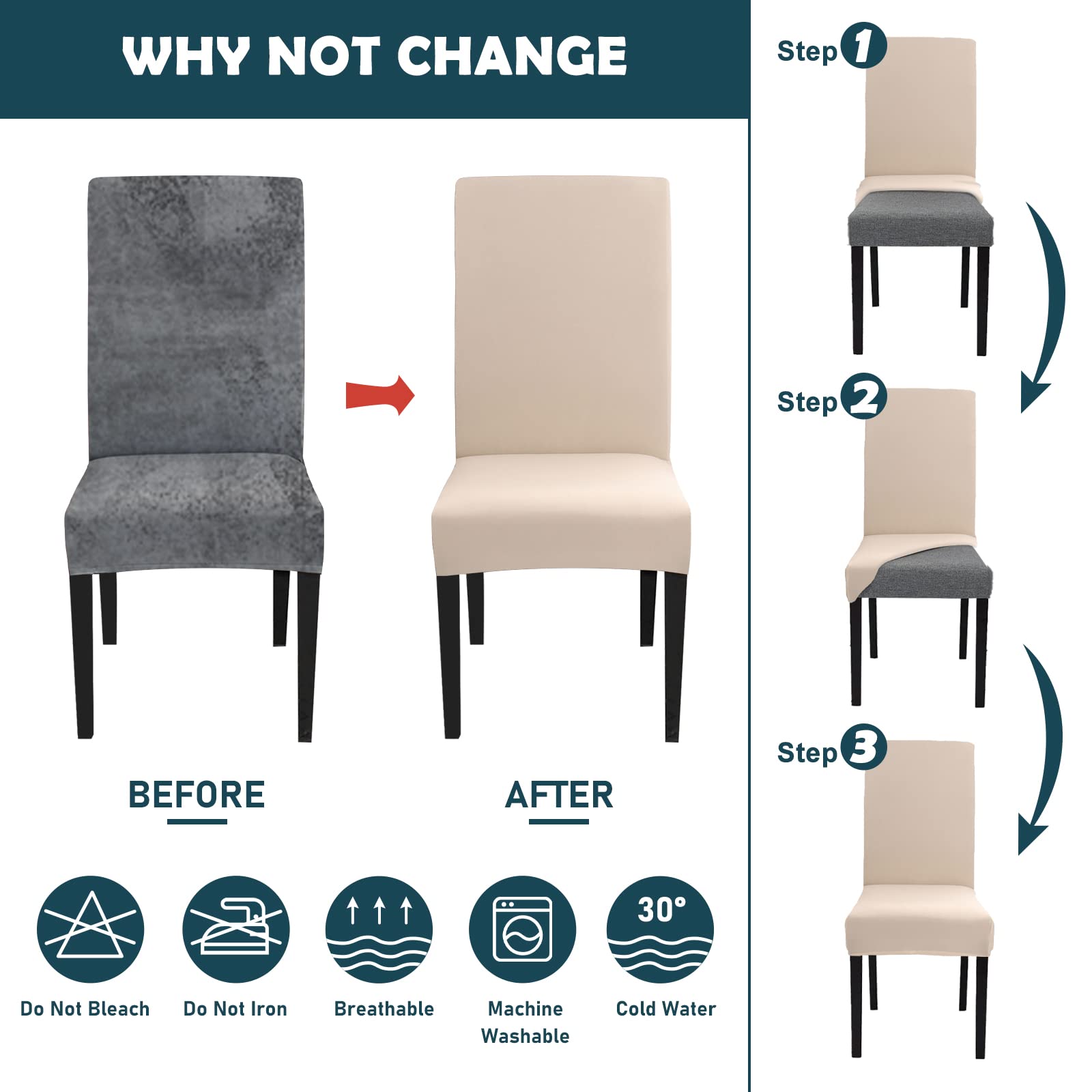 Jaotto Coprisedia con Schienale Elasticizzato 4 Pezzi,Fodere per Sedie da Pranzo Lavabile Universale Estraibile,Moderno Vestisedia per Cucina, Casa Ristorante(Beige)