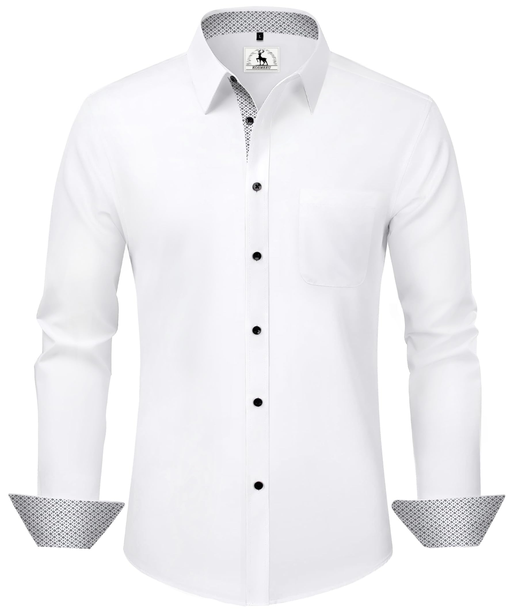 KOSMEEU Camicia Uomo Manica Lunga Shirts Collo Coreana Slim Fit Camicie Bianca Nero per Tempo Libero Facile da Lavare e Stirare Camice Uomo con Tasca