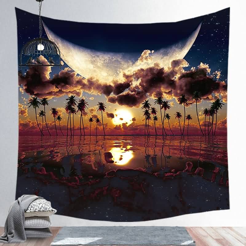 EHOMERY Tapestries Cool King And Queen Tapestry For Bedroom Orange Sci-Fi Sunset Wall Cloth Decorations Covering Decorative Hanging Blanket Living Room Art Décor 150X200Cm
