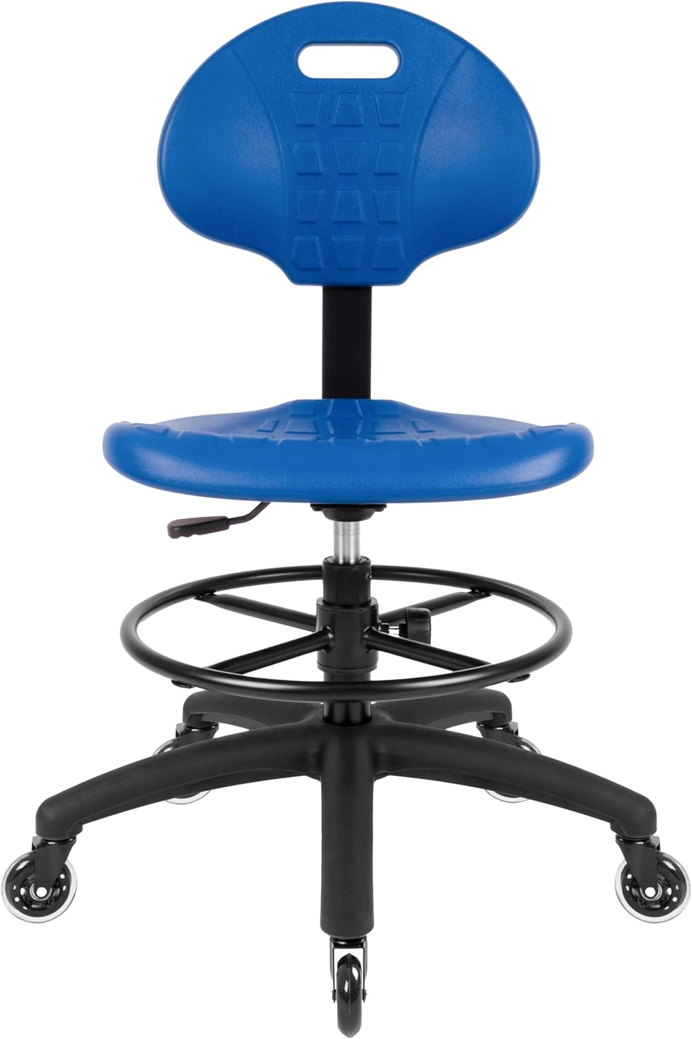 TAKE UR SEAT® Deluxe Polyurethane Drafting Lab Stool Chair, 18" Adjustable Footring, 8" Adjustable Height, 450 lbs seat Capacity,Shipped Within 24 Hours, Blue (Med. Bench Height,Blade Wheels)
