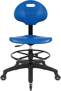 TAKE UR SEAT Deluxe Polyurethane Drafting Lab Stool Chair, 18" Adjustable Footring, 8" Adjustable Height, 450 lbs seat Capacity,Shipped Within 24 Hours, Blue Med. Bench Height,Blade Wheels