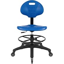 TAKE UR SEAT Deluxe Polyurethane Drafting Lab Stool Chair, 18" Adjustable Footring, 8" Adjustable Height, 450 lbs seat Capacity,Shipped Within 24 Hours, Blue Med. Bench Height,Blade Wheels