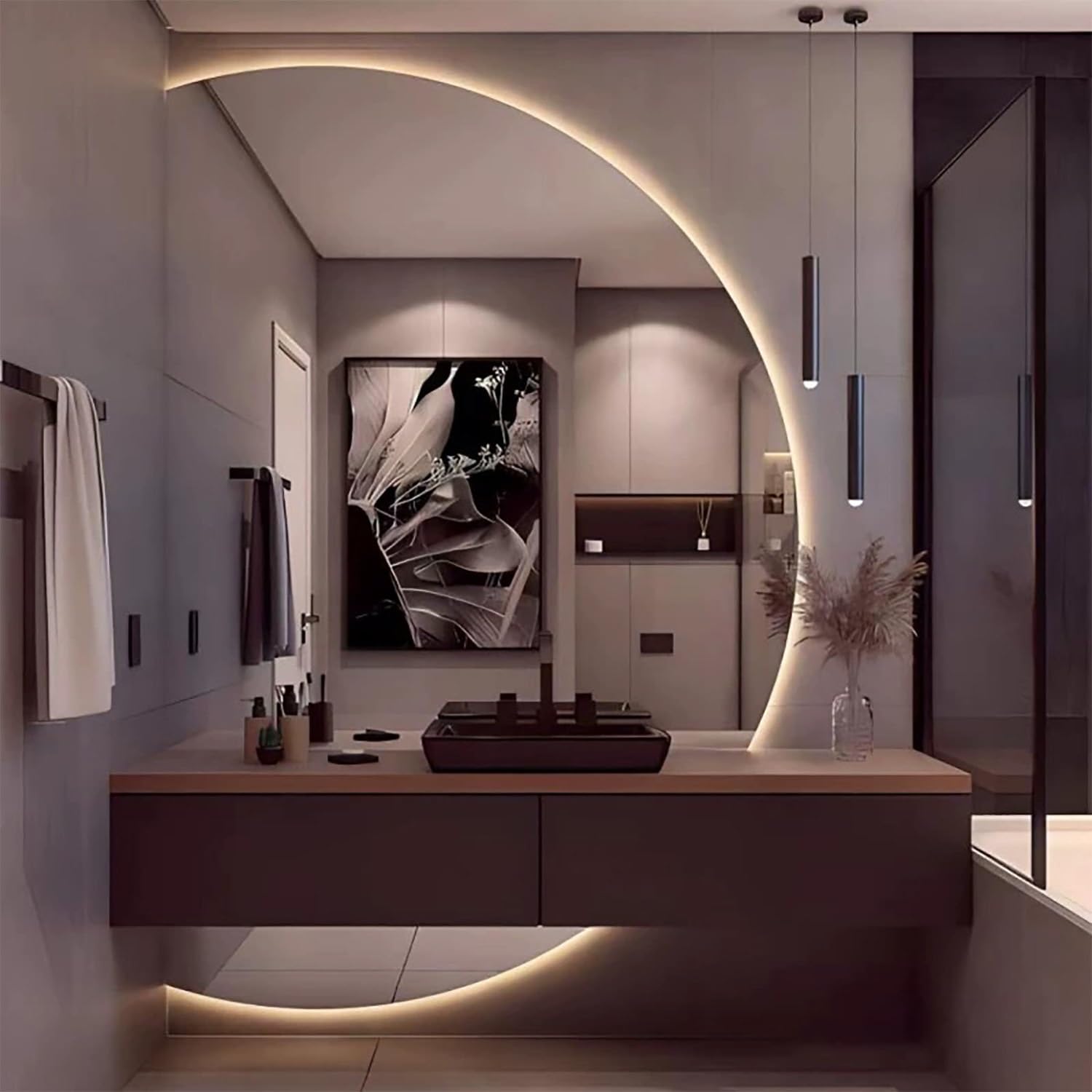 FGXHHS LED Dimmable Vanity Mirror, Half Circle Smart Bathroom Anti-Fog Wall Mounted Home Decor, Illuminated