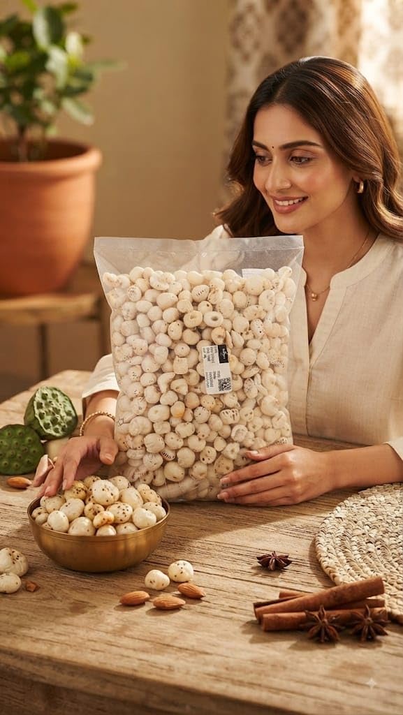 Premium Raw Phool Makhana 250 g big size 5+ suta | Fox Nuts | Raw Lotus Seeds | Gluten Free | No Added Preservatives | Suitable for Roasting, Cooking, Fasting & Prasadam.
