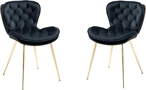 QQU Juego de 2 sillas de comedor modernas, sillas decorativas tapizadas de terciopelo, cómodas sillas de ocio con patas doradas pulidas para cocina,