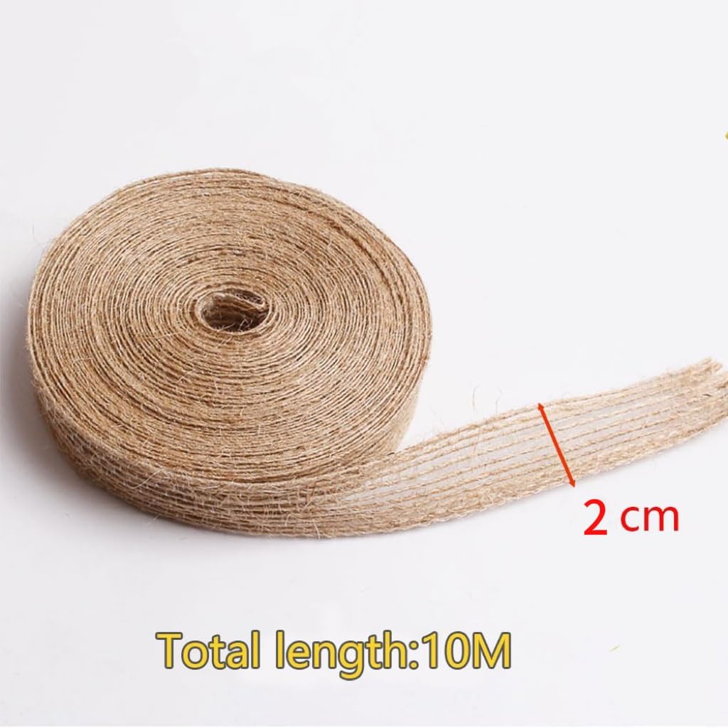 Naturalna wstążka jutowa o szerokości 1,5 cm, rolka 10 m, brązowa lniana wstążka do rękodzieła, pakowania prezentów, kwiaciarni, szycia DIY i rustykalnego wystroju ślubnego