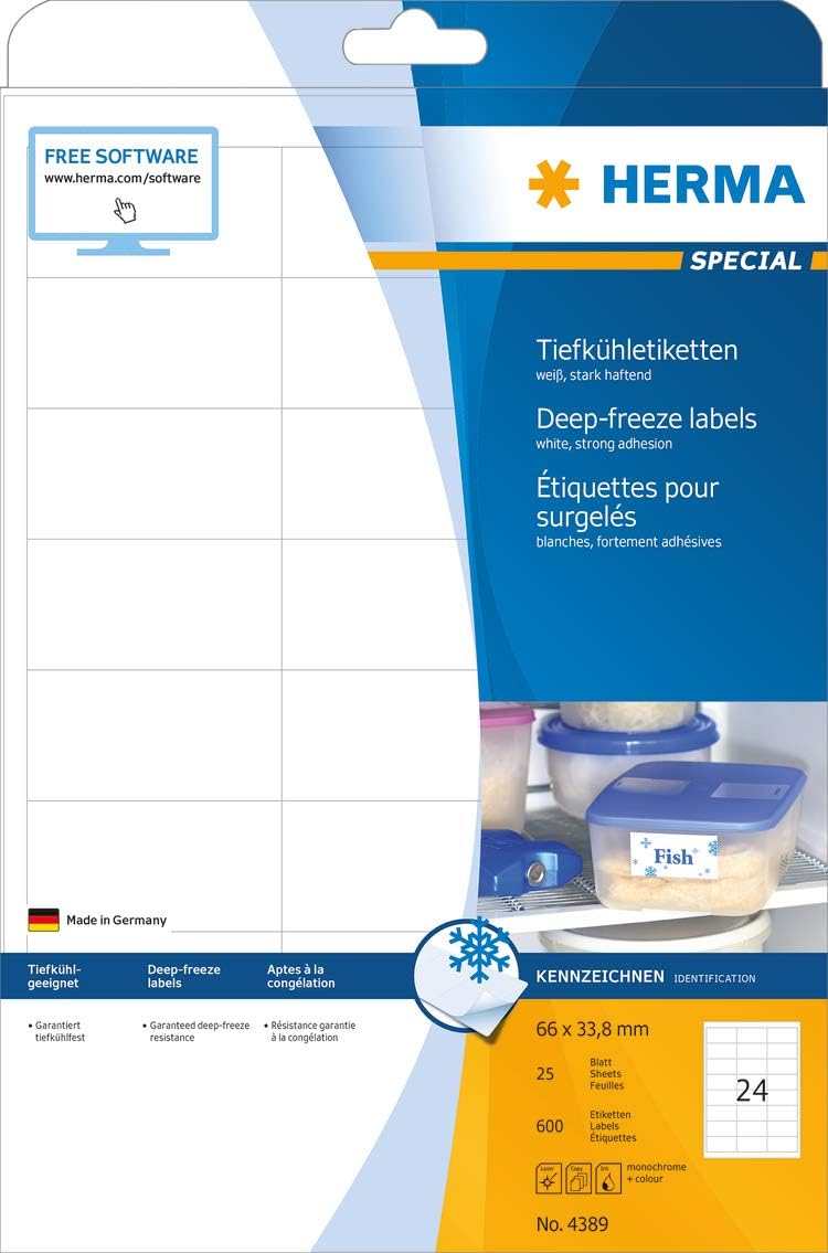 Herma Super Print Multifunction White Labels Suitable for Deep Freeze Use - A4, 24 Label per Sheet, 25 Sheets, 600 in Pack