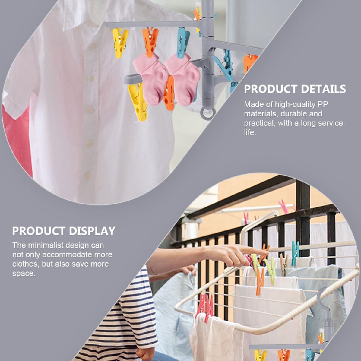 2pcs Rotating Sock Drying Rack PP Windproof Clip Hanger for Laundry