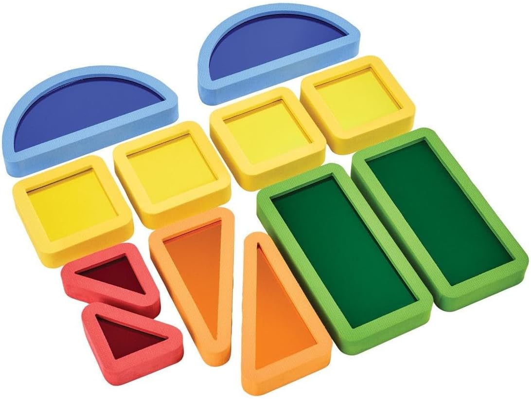 Kaplan Early Learning Colorful Mirror Foam Building Blocks - 12-Piece Set for Sensory Play, Color Recognition & Light Play - Indoor/Outdoor Soft Blocks for Toddlers, Ages 12+ Months
