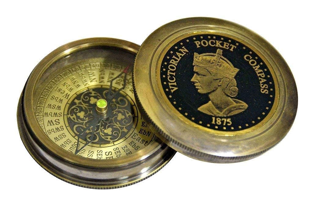 Nautical Queen Victorian Pocket Compass Vintage Style Tabletop Decorative Purpose Collectible Gift for Outdoor, Hiking, Camping Maritime Vintage Flat Compass Direction Finder Compass-picture-30