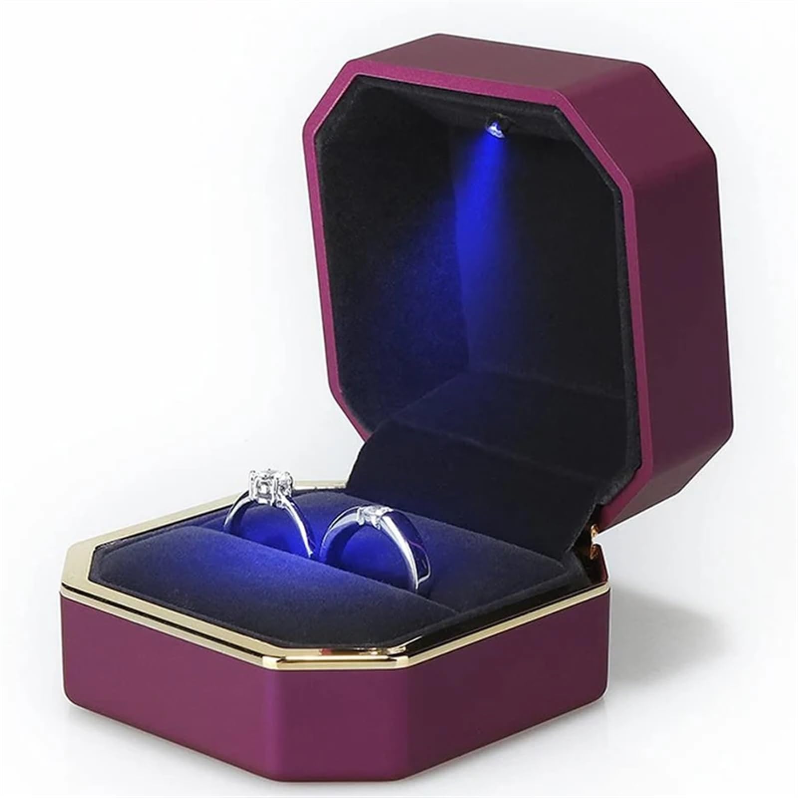 JFNKLFG 1 Pcs Jewelry Ring Box Luxury Velvet Rubber Necklace Pendant Gifts Display With Light For Proposal Engagement Wedding Case for Proposal, Wedding(Purple)