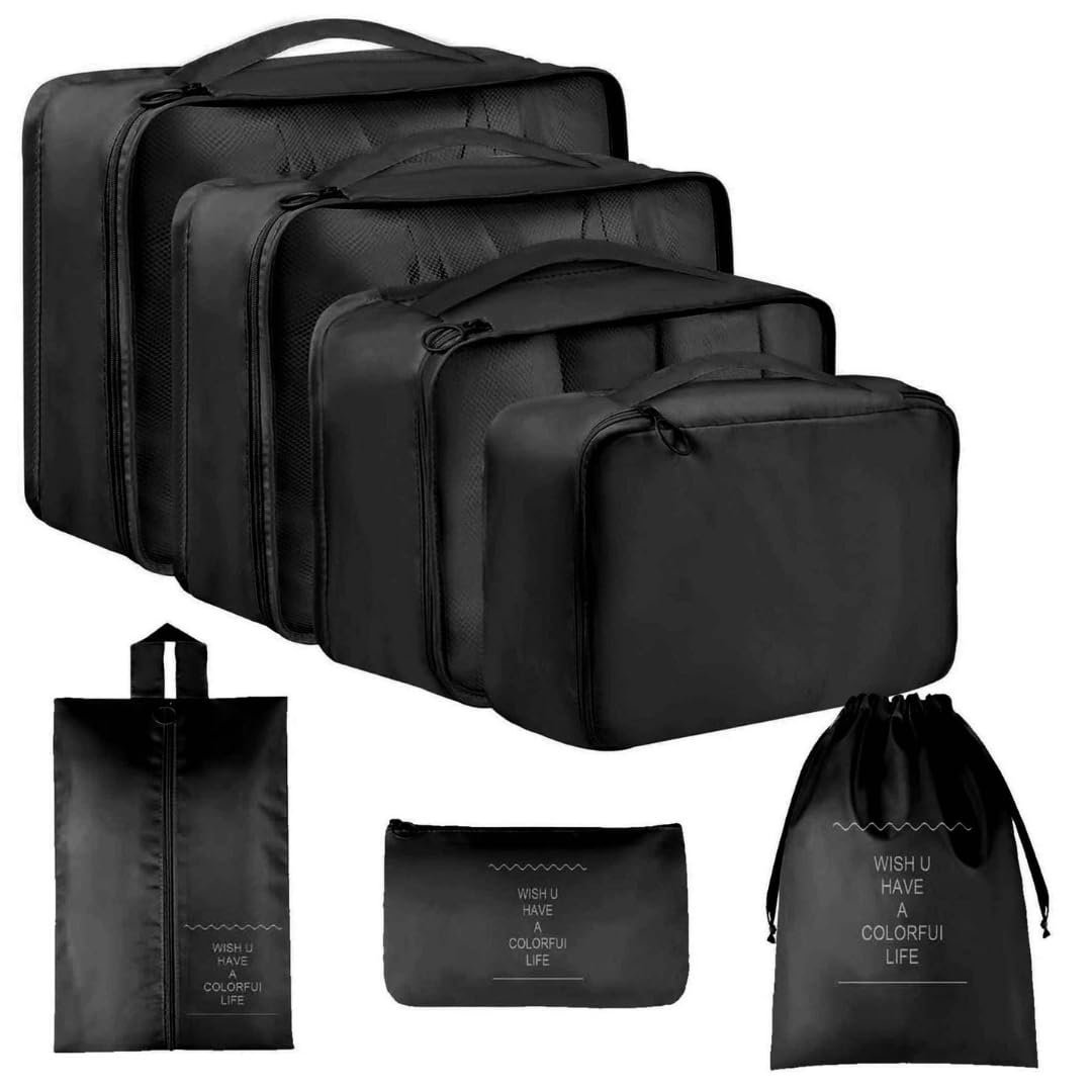 Sprqcart Polyester 7 Set Travel Organizer Bag 3 Packing Cubes + 3 Pouches + 1 Toiletry Organizer Bag (Black, 10 Cm, 11 Cm)-image-23