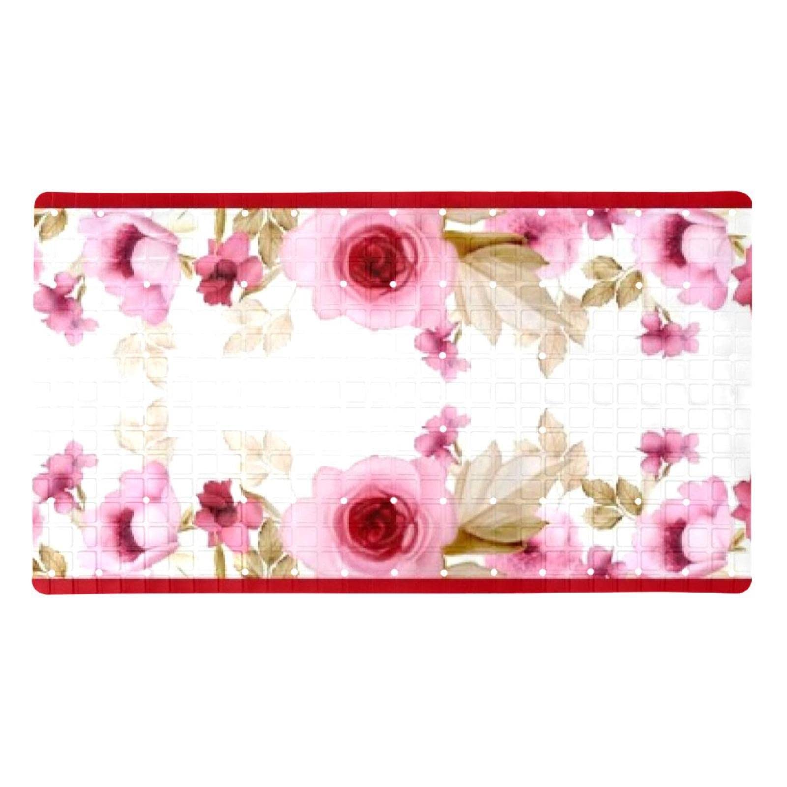 Tapis de bain antidérapant rouge avec ventouses et trous de drainage pour la douche