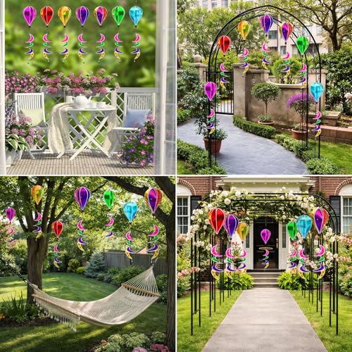 Mysora 7 Pack Rainbow Hot Air Balloon Wind Spinners for Yard, Outdoor Decor by Mysora - Used condition - Image 7