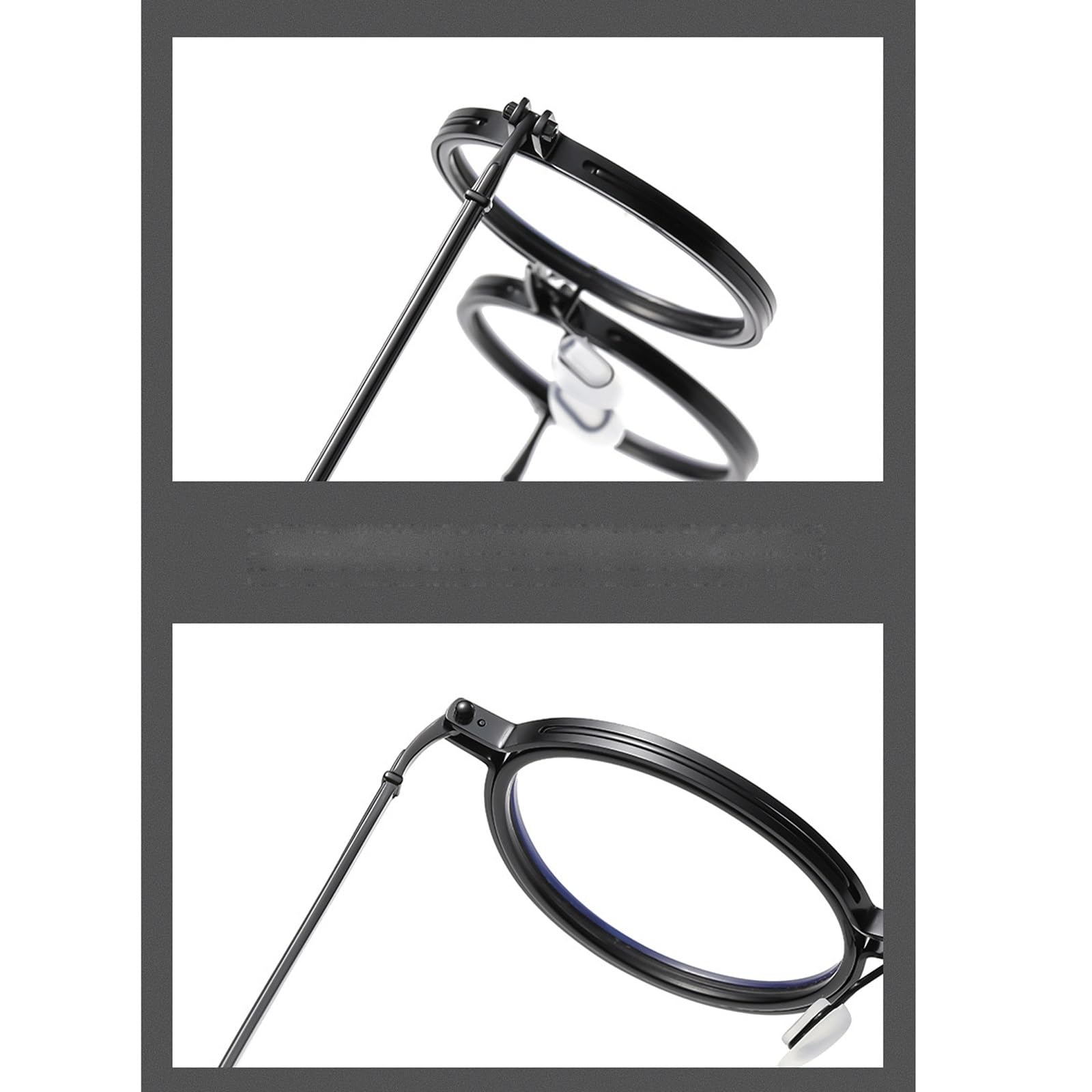 Runde Brillengestelle aus Metall, Nicht verschreibungspflichtige Brillen, PC-Gläser, Brillen for Computerzubehör, Nasenpads, dekorativ(Black Gold)