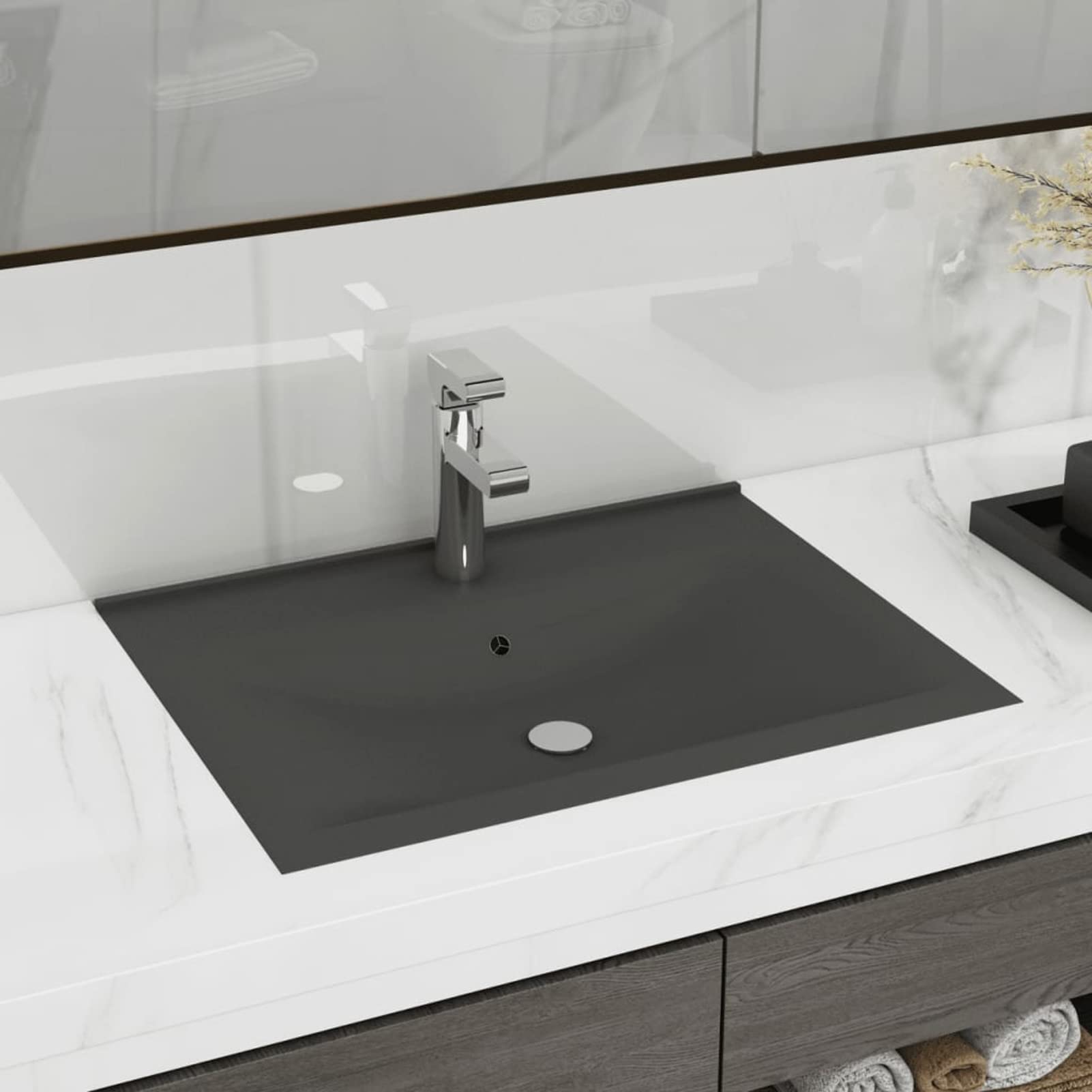 ShGaxin Lavabo de Lujo con Grifo cerámica Gris Oscuro 60x46 cm, Fregadero, Lavabo Baño, Lavamanos Baño, Lavatorio Casa De Banho, Mueble Lavabo sobre Encimera
