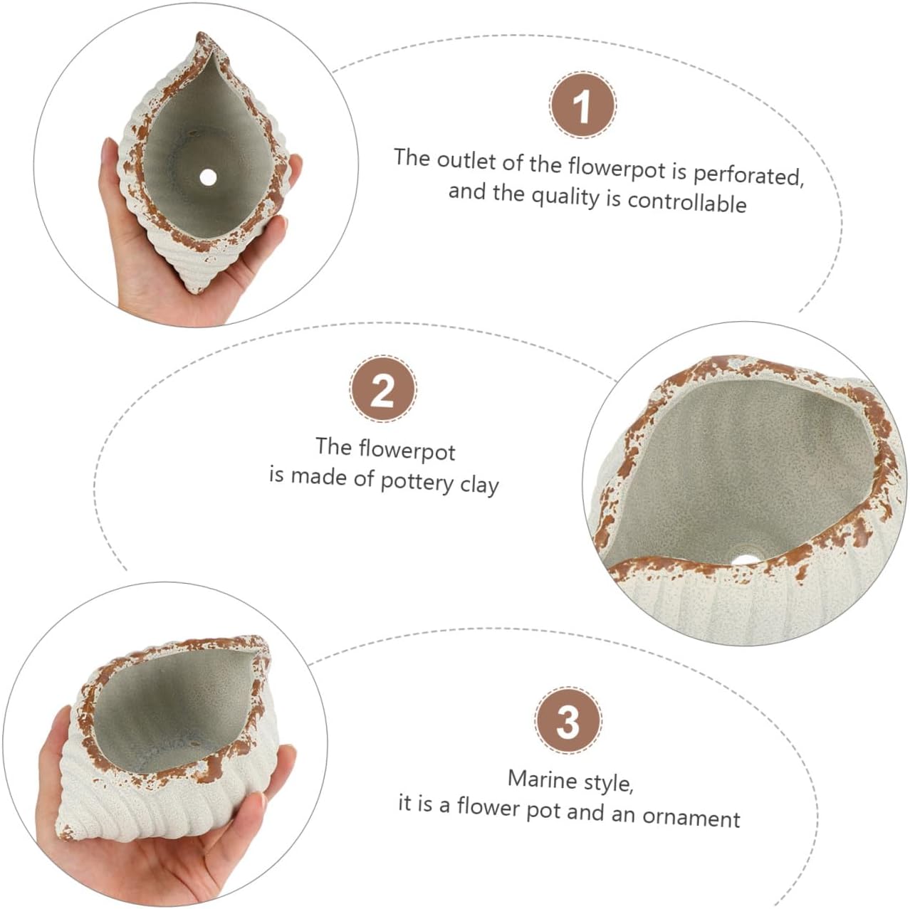 DOITOOL 3pcs Cute Conch for Home Pot Decoration Fun Flower Pot for Present Decorative Outdoor Flower