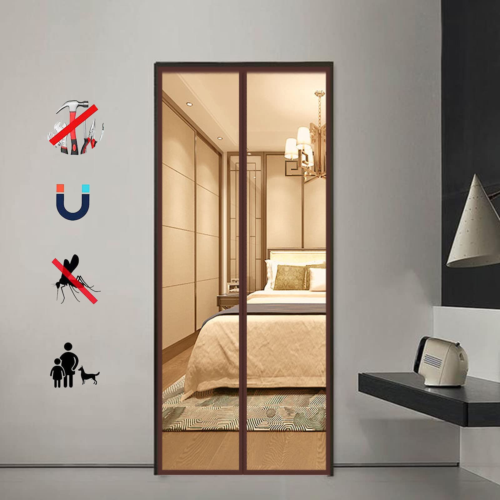 Moustiquaire porte magnétique 80x210cm pour couloir et patio avec fermeture automatique