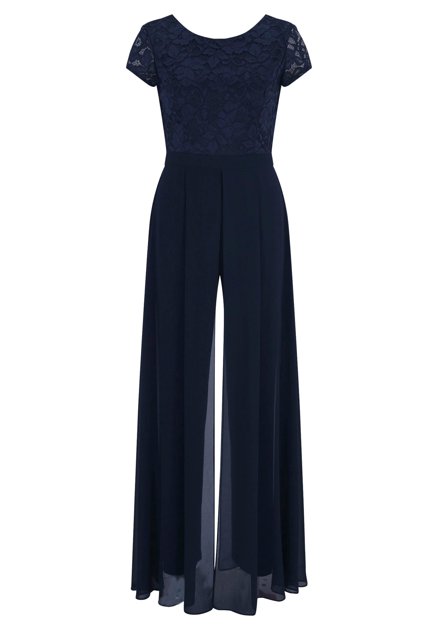 Vera Mont Damen Jumpsuit Kurzarm | Night Sky eleganter Jumpsuit mit Materialmix
