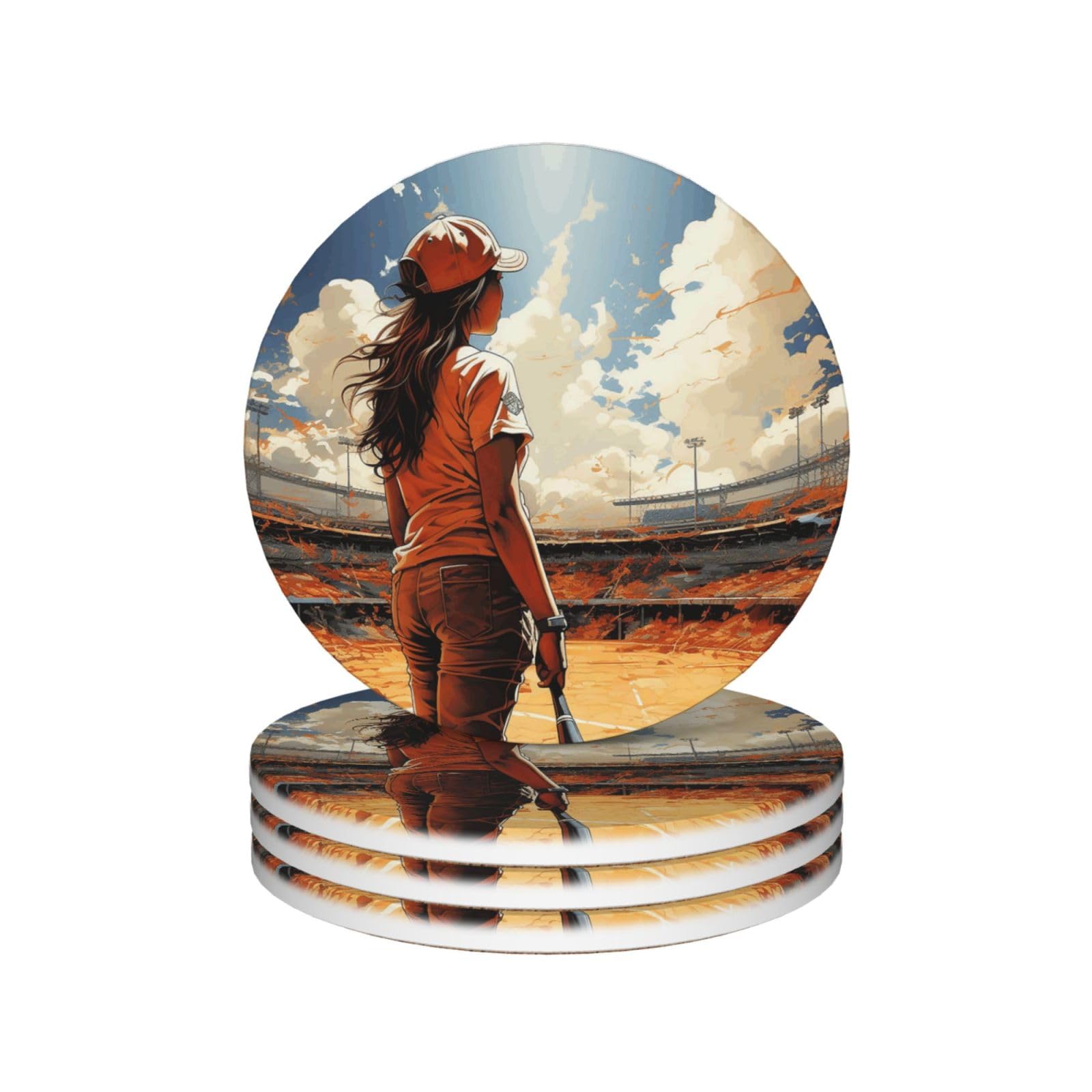 Drink Coasters Set of 4 Coffee Ceramic Coaster Softball Coasters for Drinks Coffee Cup Mat Heat Resistant Tabletop Protection Coaster Desk Accessorie Home Decorative