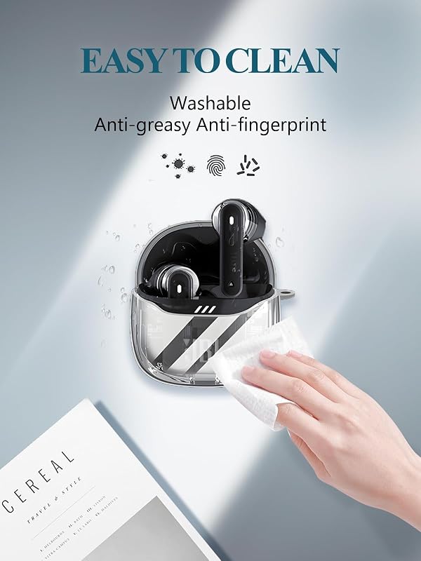 Case for JBL Tune Flex 2 | True Wireless Noise Cancelling Earbuds,Clear Soft TPU Protective Cover with Keychain and Cleaner Kit for Women Men Shockproof Skin,Clear by WUNIAK - Image 5