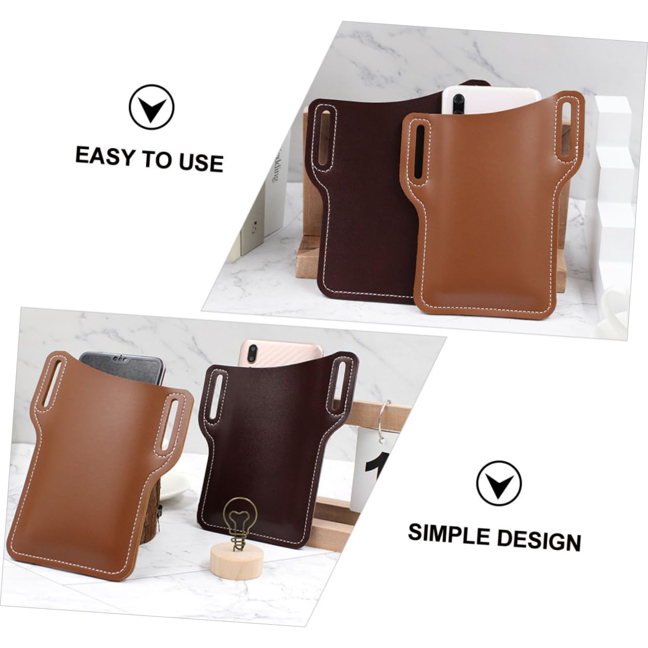 GARVALON 2 Stück Handy Gürteltasche Pu Schutzhülle Outdoor Handytasche Hüfttasche Für Herren Rotbraun Und Hellbraun