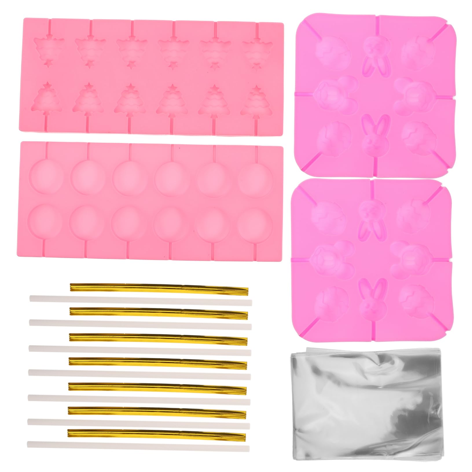 Molde para Piruletas de Chocolate Navideñas 7 Piezas de Silicona | Juego con Palitos, Bolsas y Bridas, Formas Variadas para Cocina, Apto para Dulces Duros y Uso Versátil