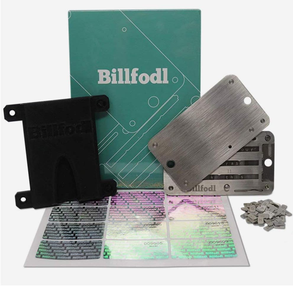 The HODL Bundle by BillFodl (1 Main Unit, 1 Set Tamper-Proof Stickers, 1 Fodl Hodler) | Bitcoin, Ethereum & Crypto Wallet - Hardware Wallet Backup for Crypto Wallets