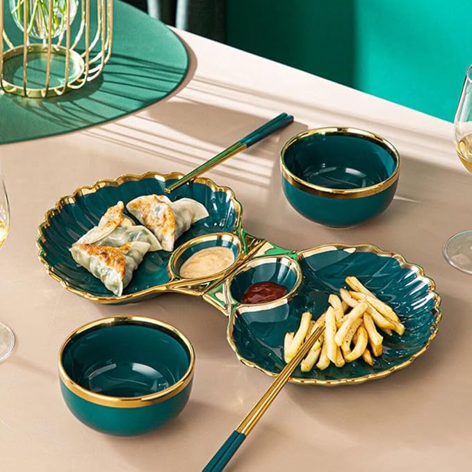 DOITOOL 2 Platos para Sushi de Cerámica Verde con Compartimento para Salsa miniatura 2