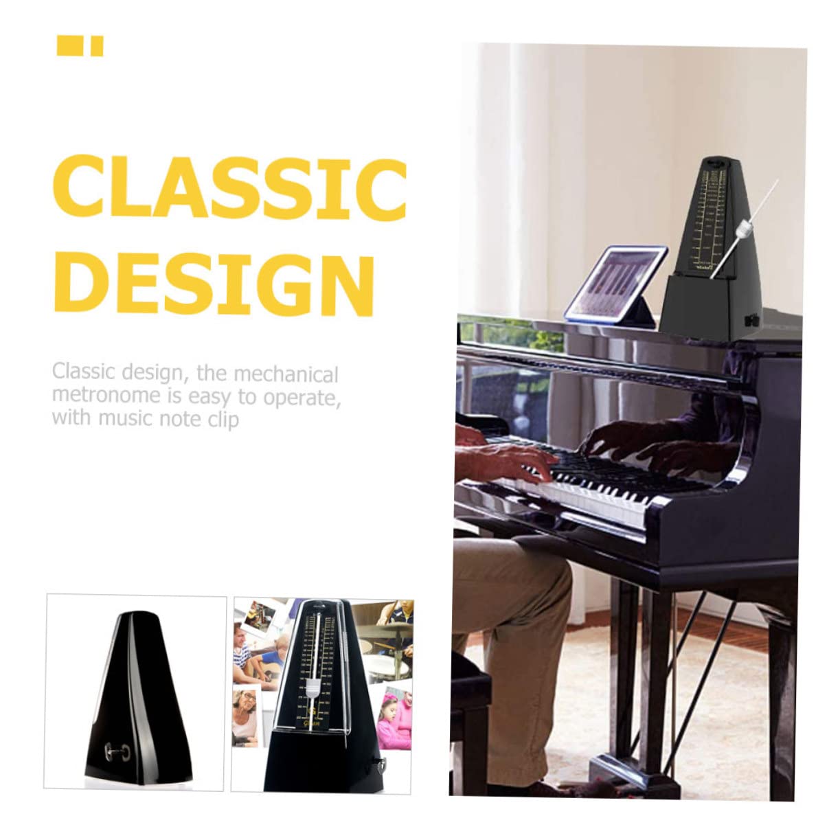 VICASKY Métronome Mécanique Pour Piano, Guitare, Erhu – Avec Clip Note De Musique, Accessoire Instrument Musique Noir, Réglage Précis Pour Débutants Et Musiciens