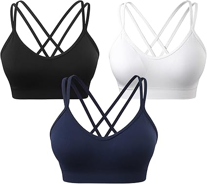VEQKING Women's Cross Back Sports Bra Padded Strappy Medium Support Yoga Bra for Workout Fitness 3 Pack