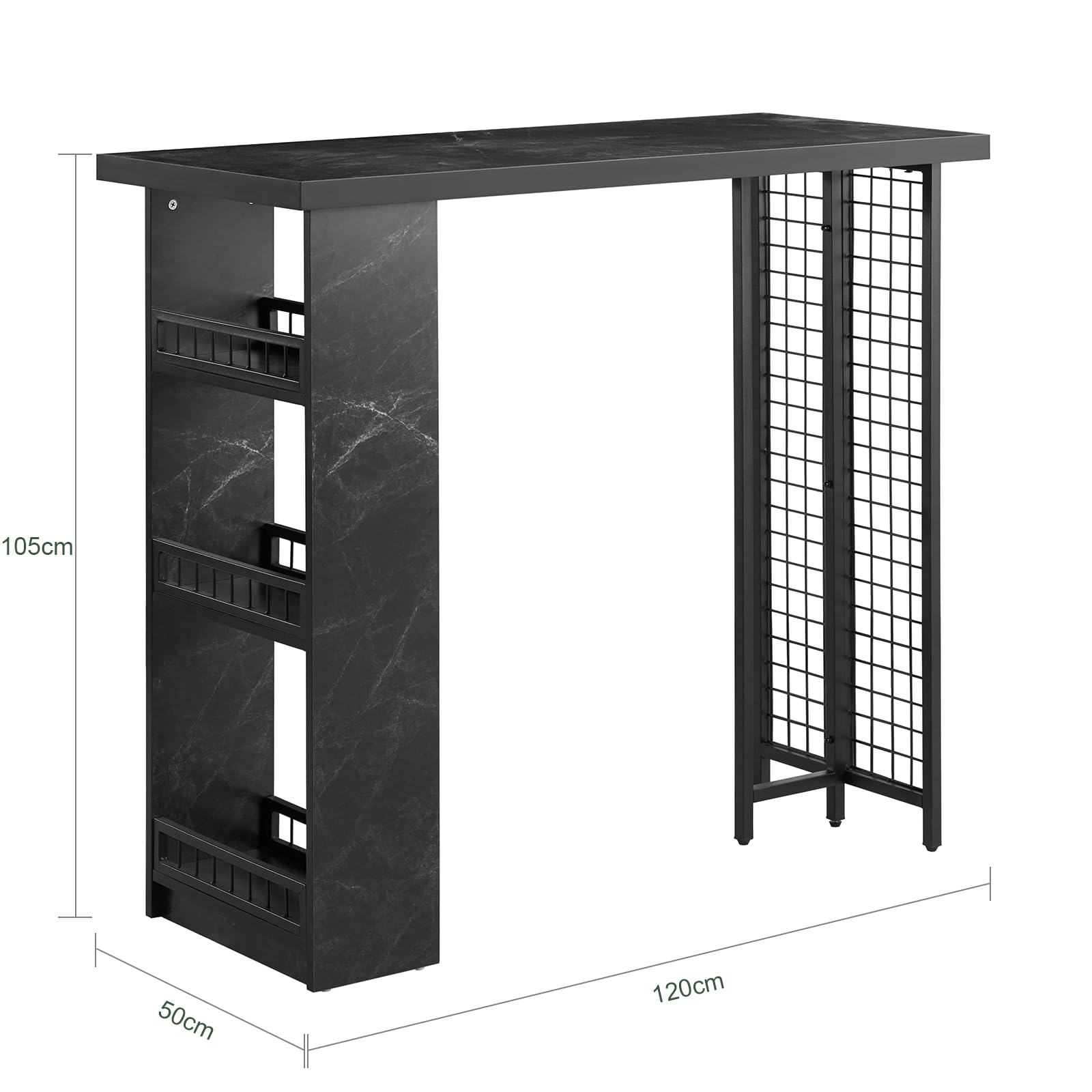 SoBuy Bartafel, Eettafel, Keukentafel, Bistrotafel, Hoge Tafel, Tafel met Opbergrek, voor Keuken, Eetkamer, Woonkamer met 1 Lade en 3 Planken, 110 x 45 x 106 cm, FWT101-W