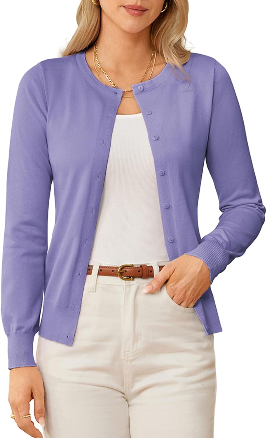 GRACE KARIN Womens Long Sleeve Knit Cardigan Sweaters Casual Dressy Open Front Button Down Cardigans Spring Outfits