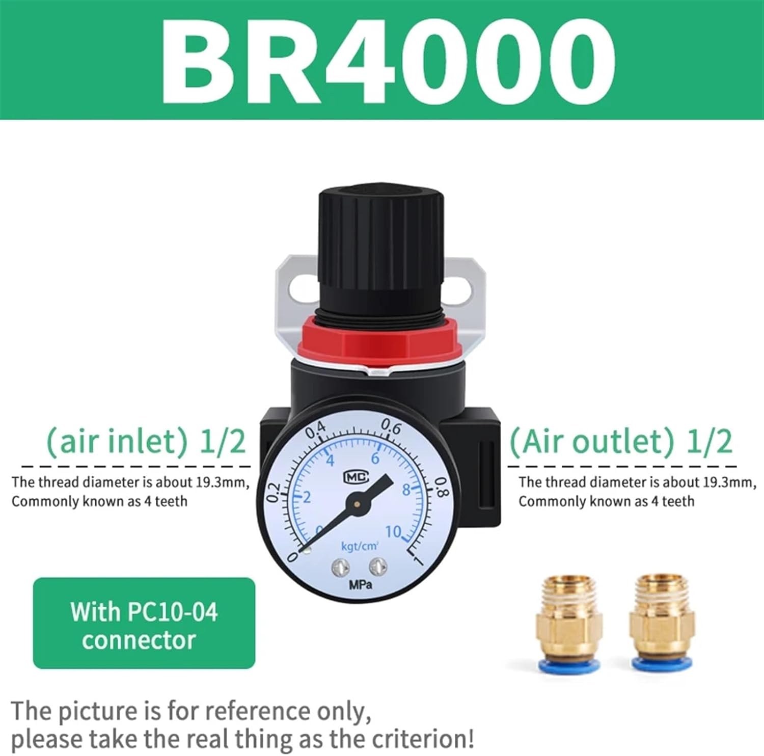 AR2000 BR2000 BR3000 BR4000 1/4" 3/8" 1/2" BSPT Air Treatment Units Valve Gas Pneumatic Regulator(Color:BR4000 PC10)