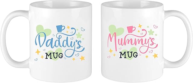 OM SUPPLIES Mummy and Daddy Coffee Mugs Gift Set, New Parents, Baby Shower, Mother's/Fathers Day Gift Christmas, Anniversary Day Presents, Mothers Fathers Cups Set