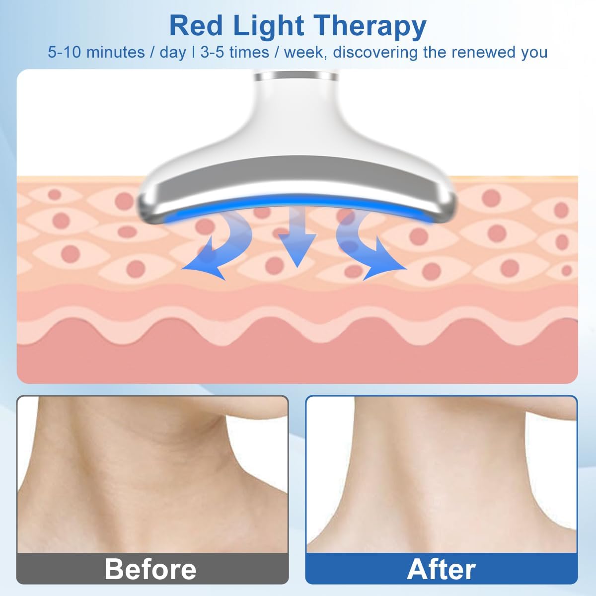 Red Light Therapy for Face and Neck, 4 Color LED Facial Massager Device, Neck Face Beauty Device with Vibrating, Warming Function, Neck Face Massager for Enhanced Face, Neck and Shoulder Care (White)