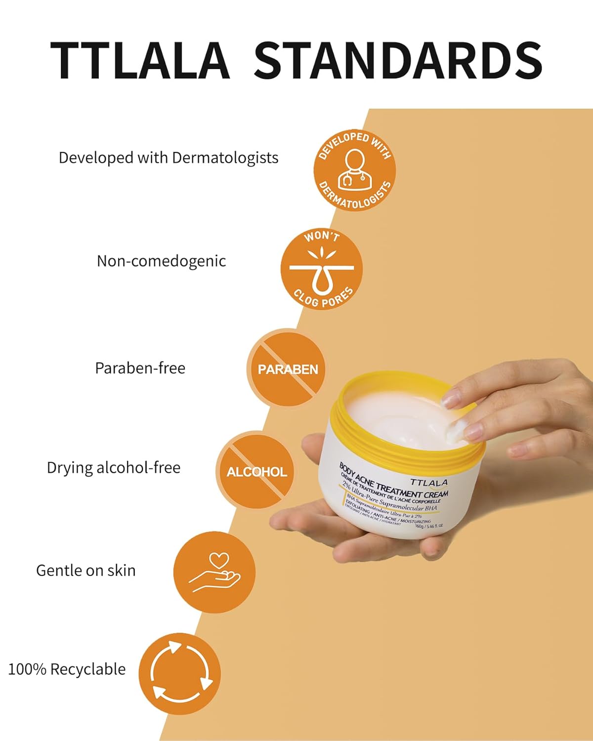 Butt Acne Clearing Treatment, Moisturizer Cream with 2% Salicylic Acid, Tea Tree Oil & Witch Hazel, Body Back Acne Treatment, Cystic Acne Treatment for Skin Delicate and Smooth 5.4oz