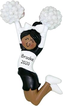Personalized Cheerleader Christmas Ornament 2026, Black Pompom African