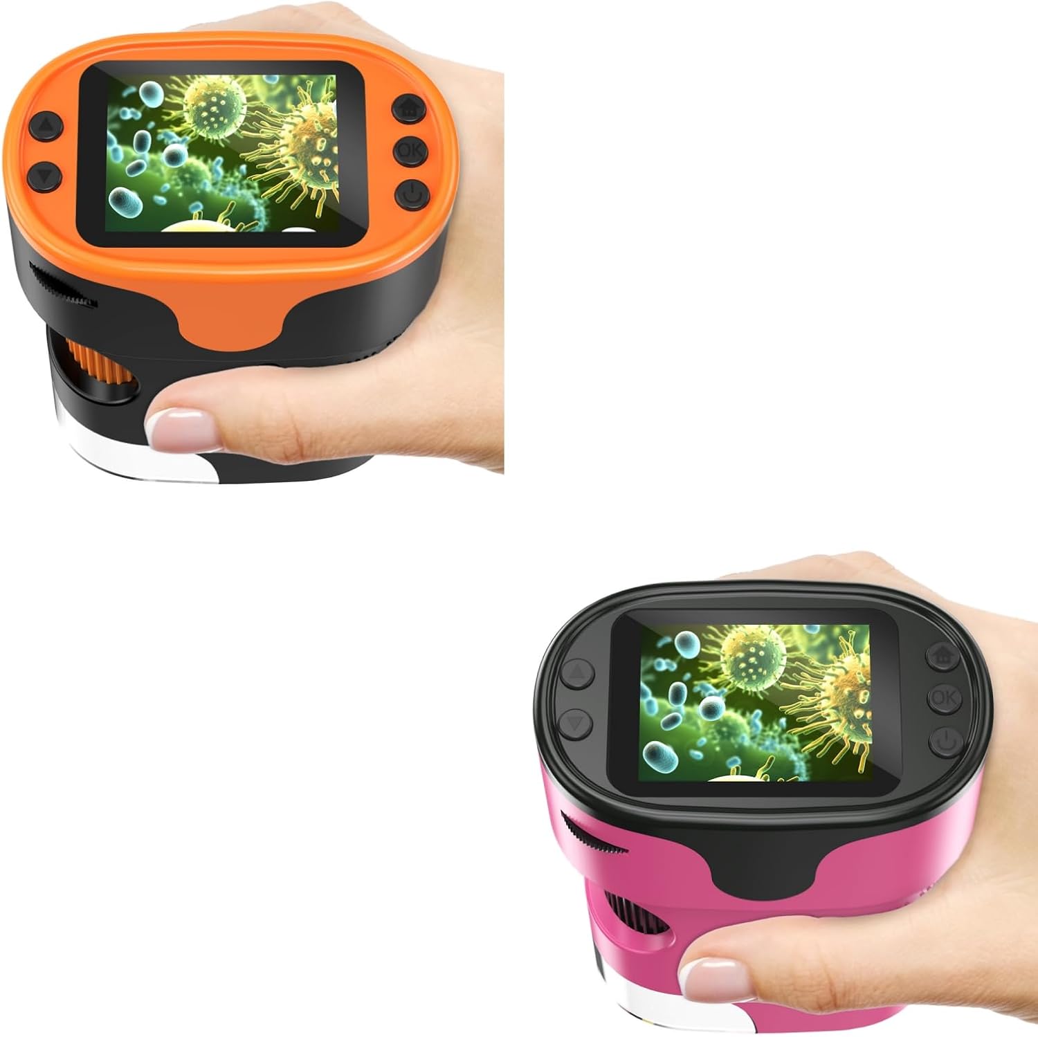 2 Pack BEBANG PM1000 Handheld Microscope for Kids (Orange + Pink)