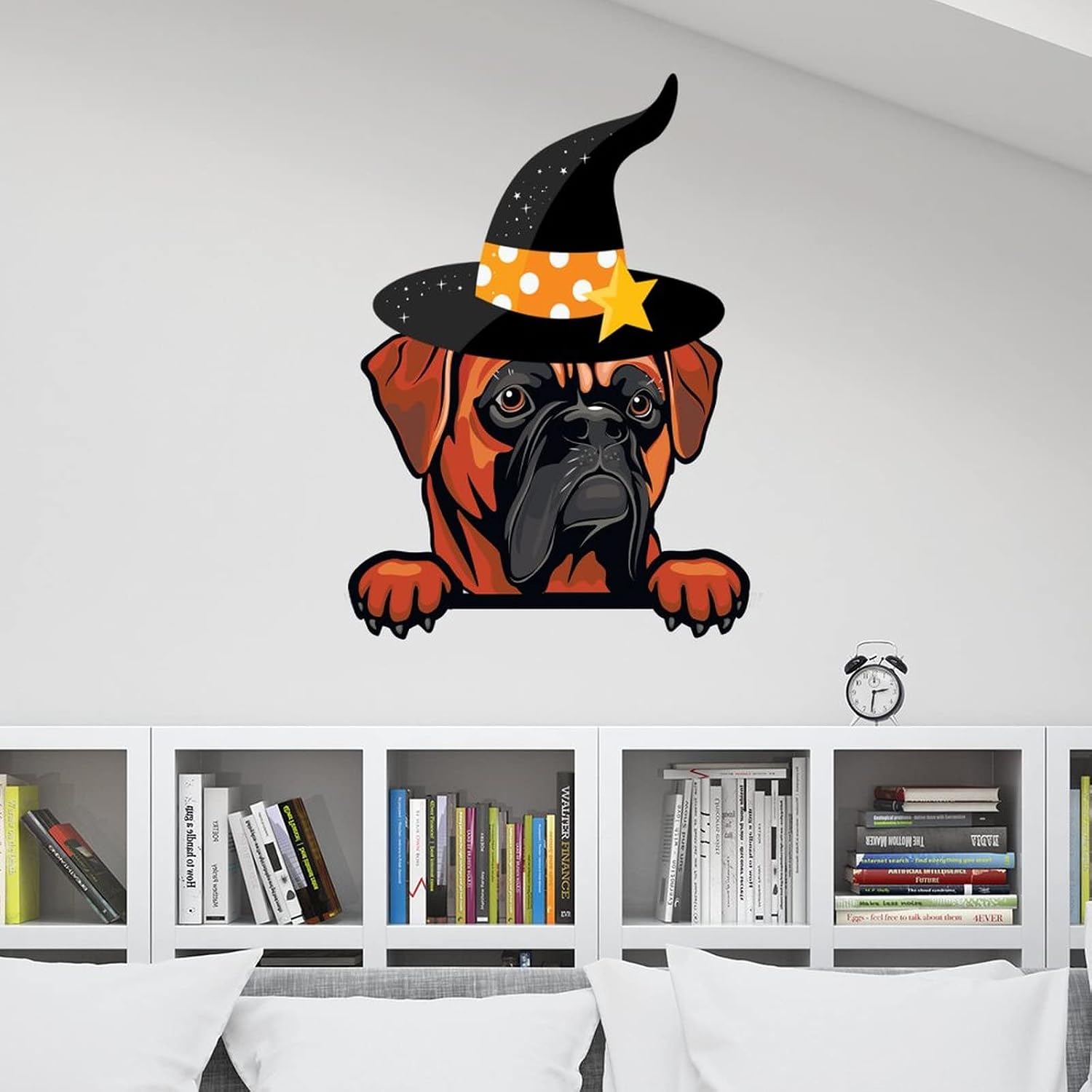 Halloween Wall Decals Witches Boxer Decor Happy Halloween Stickers Boxer Dog Welcome Halloween Wall Decor Posters Vinyl Removable Decorations for Halloween Party Bedroom Living Room 24 inch image 4