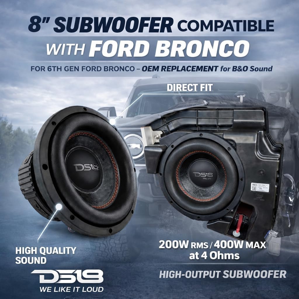 DS18 SLC8S 8” 200W RMS Subwoofer for 6th Gen Ford Bronco B&O System – OEM Replacement Car Subwoofer, 4 Ohm, 35Hz Deep Bass, Easy Factory Fit
